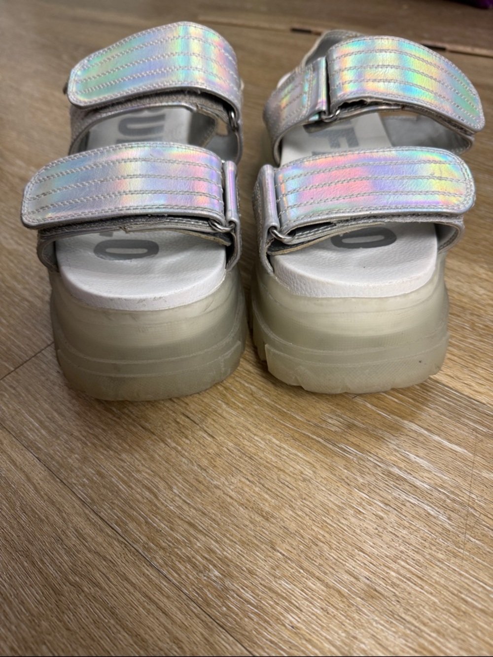 Dolls Kill Buffalo Transparent Iridescent Metallic Velcro Aspha SND Sandals 40 - Picture 10 of 12